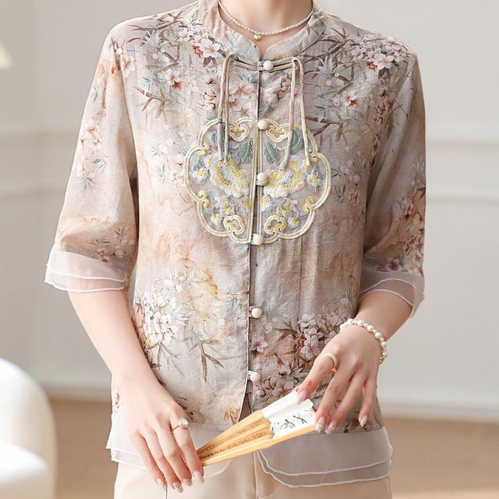 2024新款妈妈装骑行雪纺衬衫新中式中年女士国风
