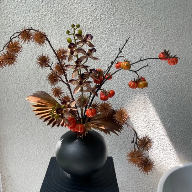 南风 设计师款手扎花束仿真花假花绢花手感花陶瓷花瓶套装