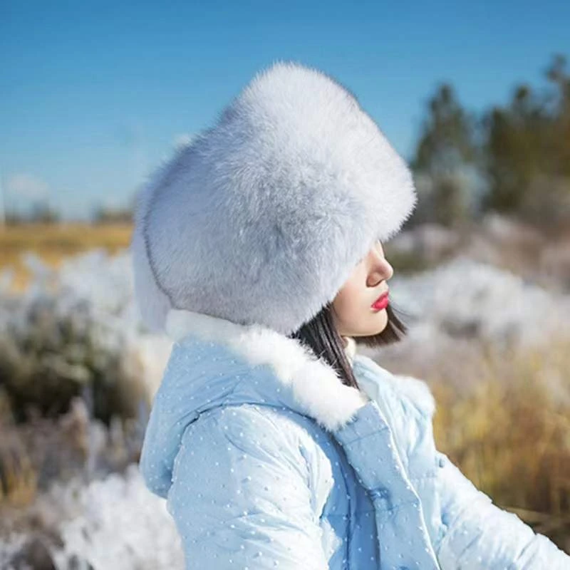 【小雷家】狐狸整皮圆筒帽冬季蒙古帽百搭防寒加厚冬季帽子