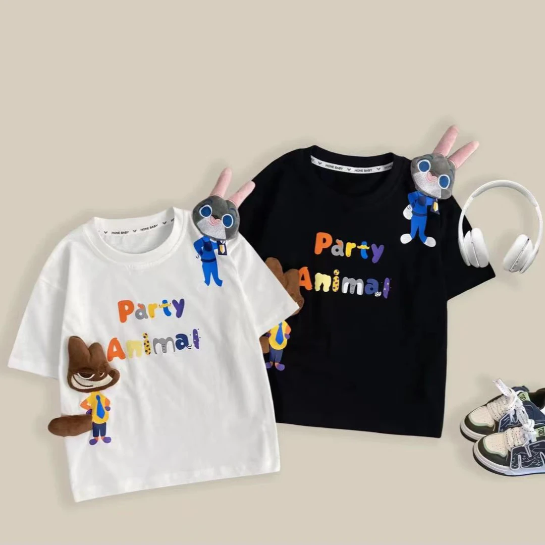 【立体玩偶】夏季儿童短袖宽松2024夏新款T恤男童女童纯棉半袖上衣T