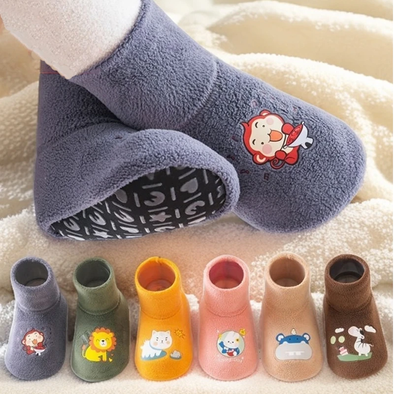宝宝地板袜加绒加厚高筒袜套室内学步鞋高帮隔凉软底婴儿保暖鞋袜