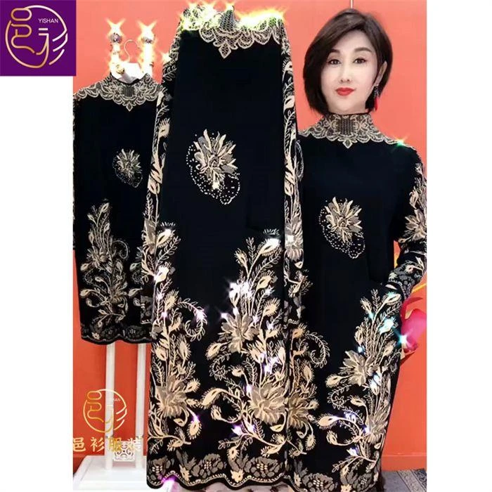 妈妈装秋冬中长款民族风凤尾中长款毛衣裙中老年女针织打底连衣裙