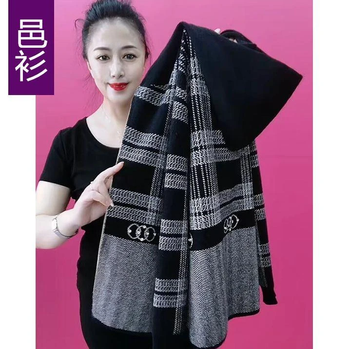 妈妈装春秋装针织开衫中老年女秋装短款洋气连帽外套40到50到60岁