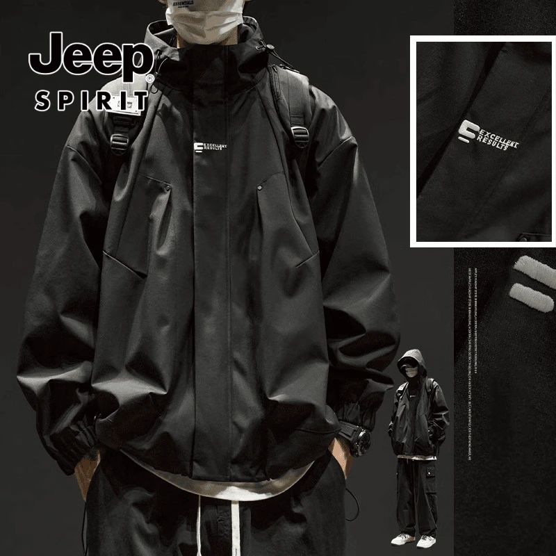 JEEPSPIRIT冲锋衣外套男款2024新款秋冬季工装棉服户外登山服夹克