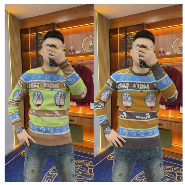 8803 机器猫针织衫 毛衣秋冬款冬季潮男潮款手工高端爆款