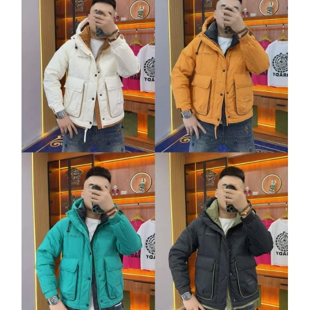 8306 彩色帽版防寒服男外套冬季男士短款潮流潮男彩色爆款