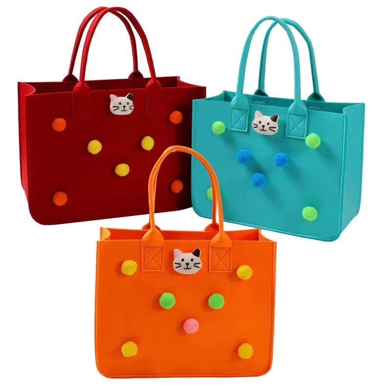 毛毡包便携ins旅行手提包时尚外出大容量卡通轻便单肩手拎包大号