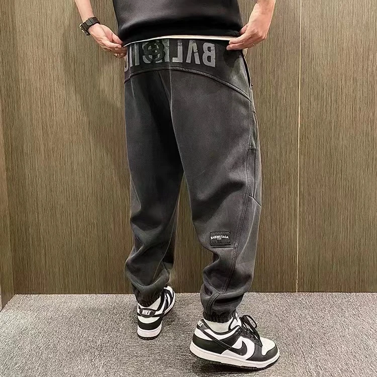 A661-1早春穿搭高智淡人穿搭水洗做旧字母印花设计高级感休闲裤