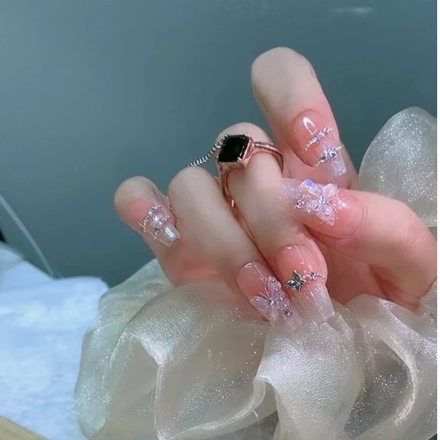 【夏日蝴蝶】手工穿戴甲繁星冰透猫眼炫彩美甲贴片可拆卸重复使用