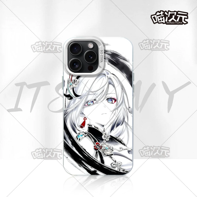 水墨申鹤新彩银线条适用创意动漫苹果16华为一加12小米手机防摔壳