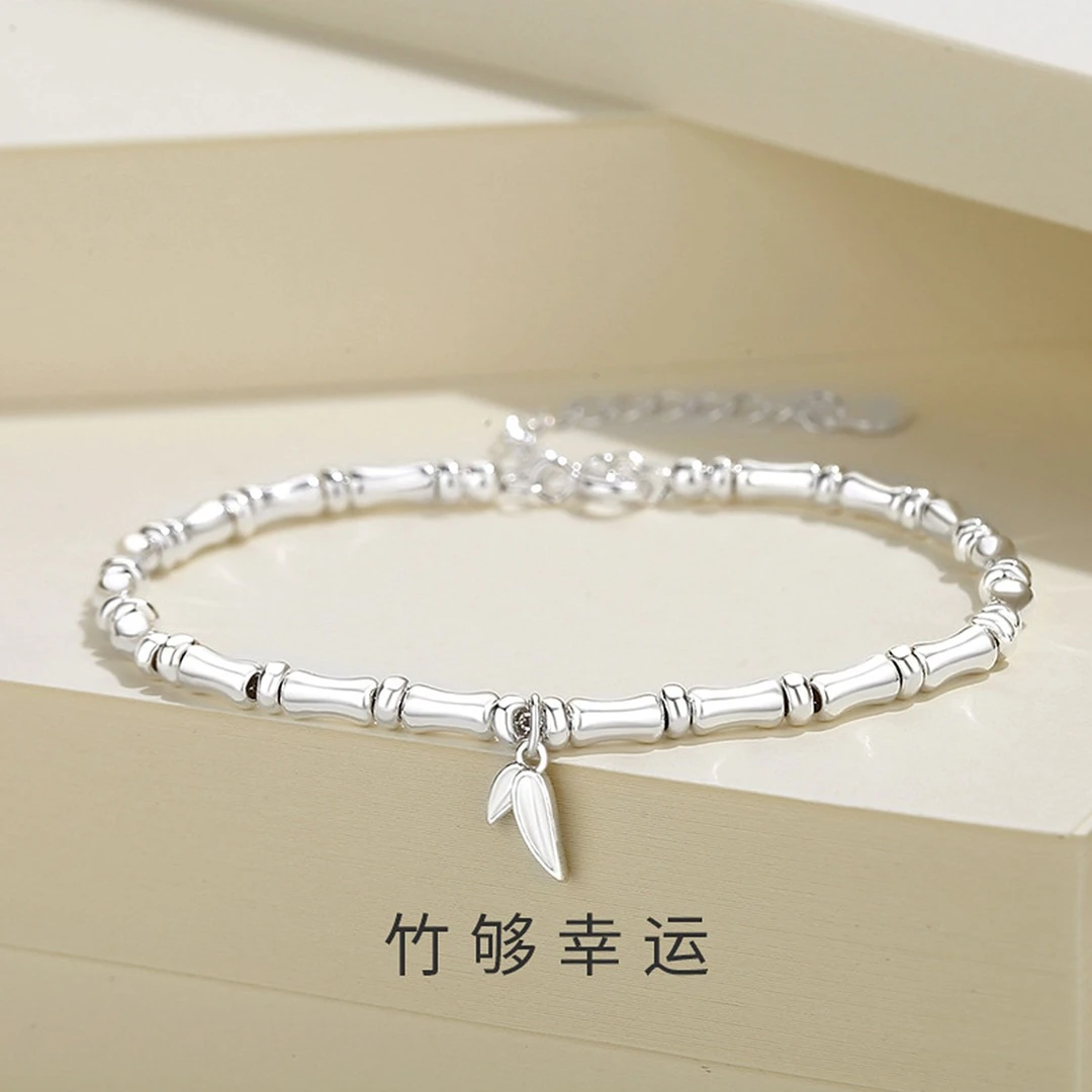 银千惠 925银手链 竹够幸运纯银竹节手链简约首饰小众百搭设计感