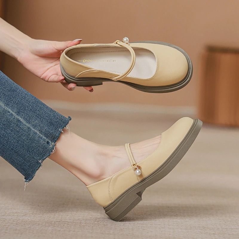 小皮鞋厚底复古玛丽珍软底软面时尚粗跟百搭新款圆头英伦风女单鞋