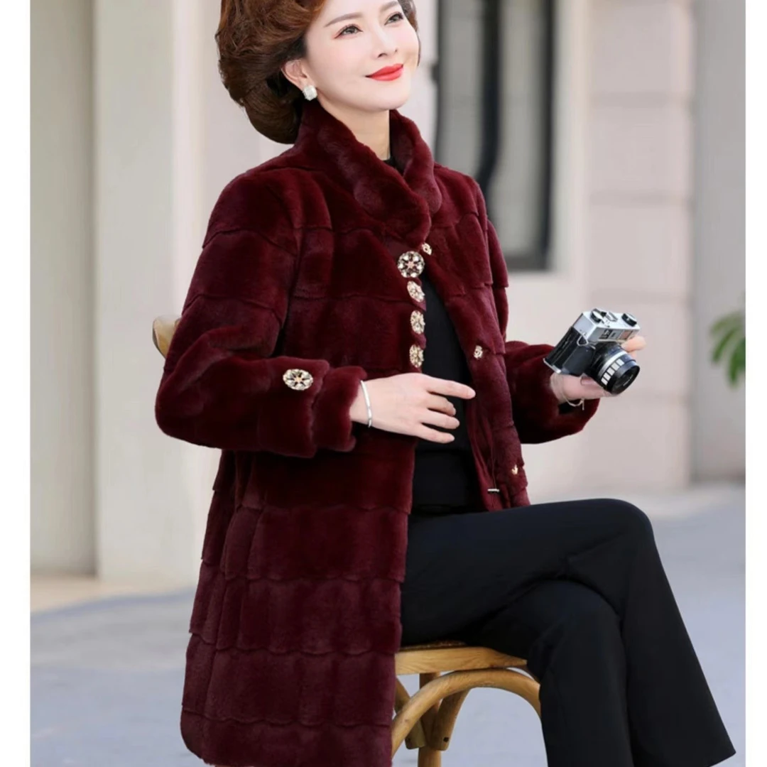 兰贵妃妈妈装中长款显瘦保暖大衣妈妈装