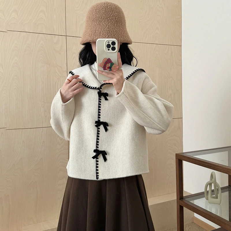 2024秋冬新款双面绒大衣女短款气质小个子高级感时尚羊毛呢子外套