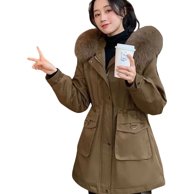 派克服女款2022年新款中长款外套兔毛内胆，可拆卸保暖休闲百搭
