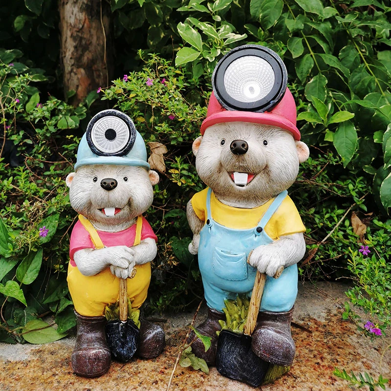 户外花园庭院摆件鼹鼠太阳能树脂动物露台阳台装饰造景布置改造