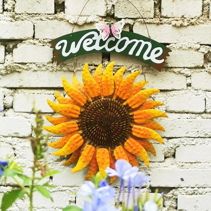 花园向日葵欢迎牌户外餐厅墙面装饰网红庭院门口铁艺挂牌阳台布置