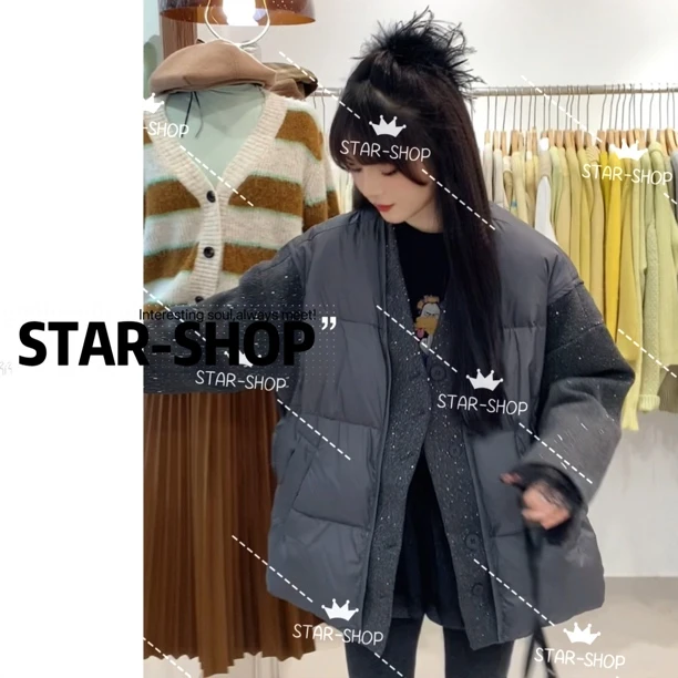 ｛星空羽绒｝冬 毛呢拼接袖 西装羽绒服外套