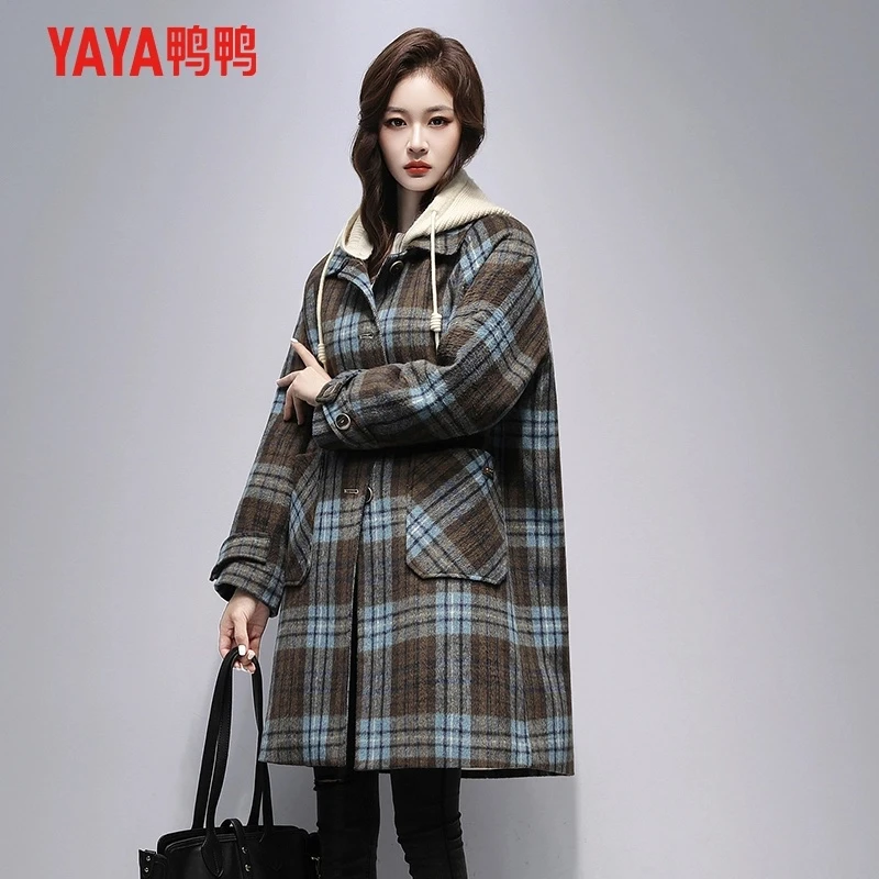 中长款羽绒服女2024冬季新款百搭连帽保暖毛呢外套YE3B633601Y