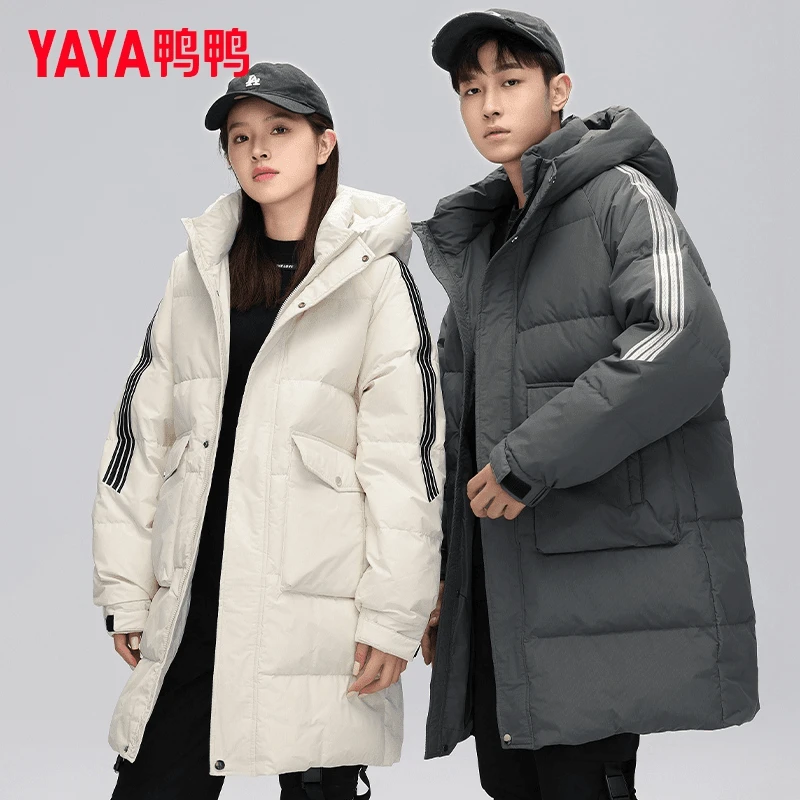 YAYA/鸭鸭冬季户外男女同款保暖加厚羽绒服情侣中长款休闲外套