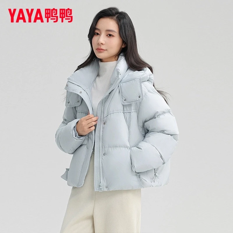YAYA/鸭鸭短款羽绒服女冬季2024新款连帽休闲保暖外套YE4B615491M