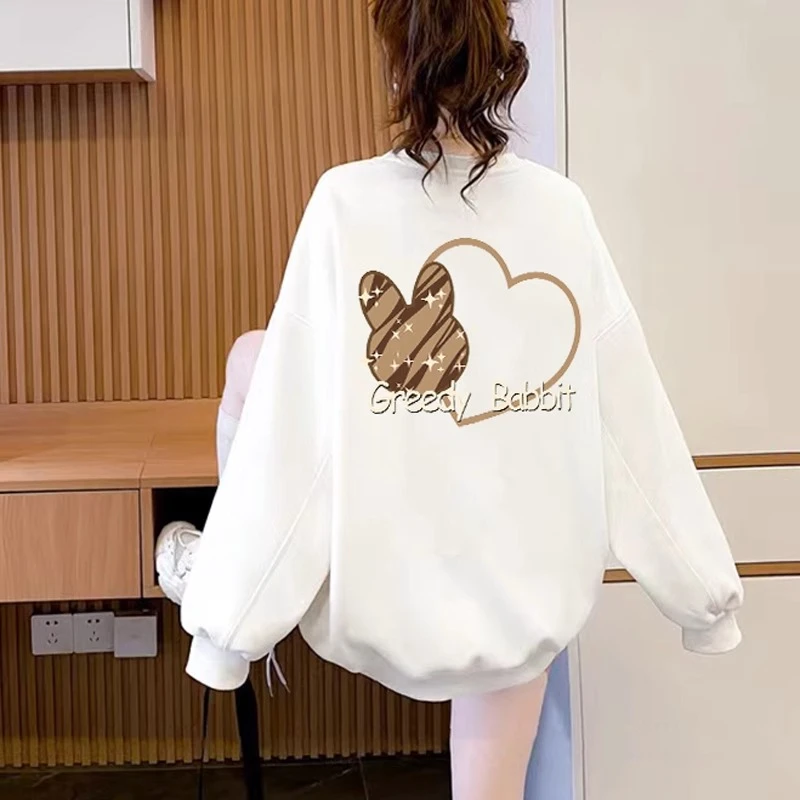 oversize圆领卫衣女2023新款宽松高级感大码女装春秋薄款上衣外套