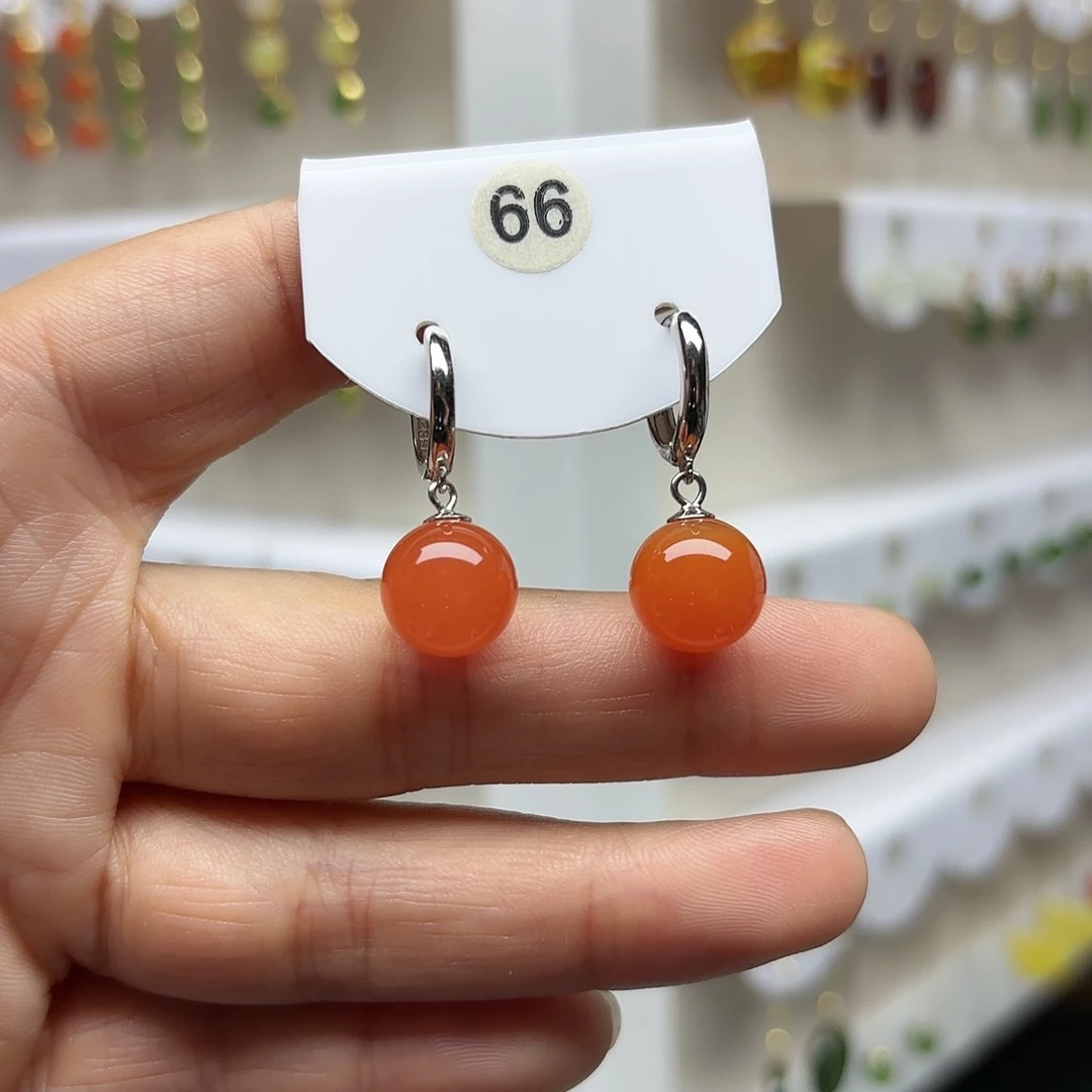 南红玛瑙耳饰银S925镶嵌