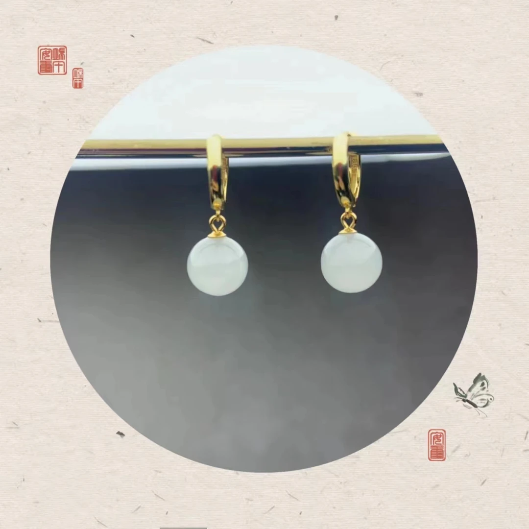 缘诚良玉直播天然和田玉耳扣S925纯银白玉耳坠百搭气质