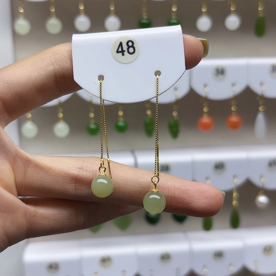 和田玉耳饰银S925镶嵌2