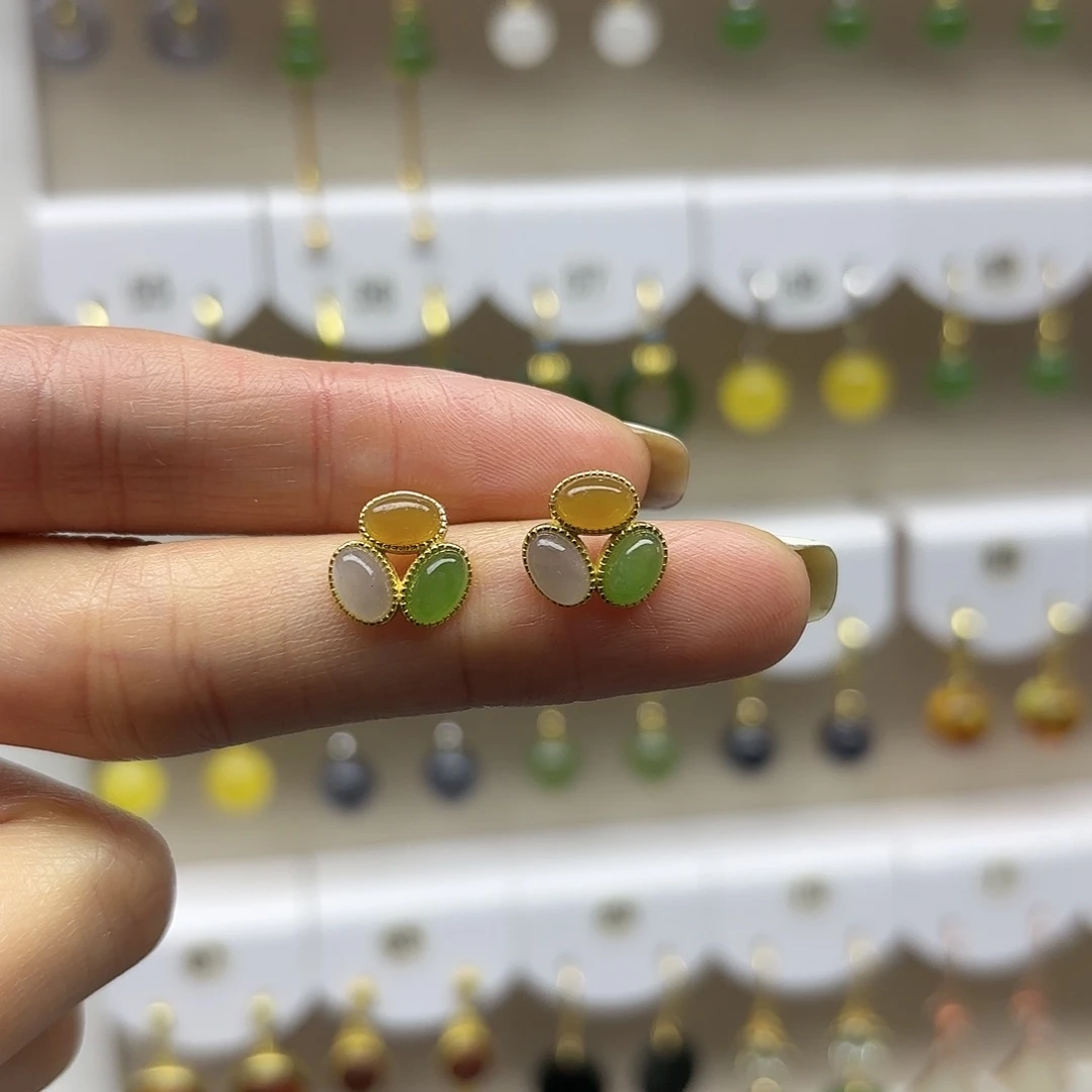 和田玉耳饰银S925镶嵌2