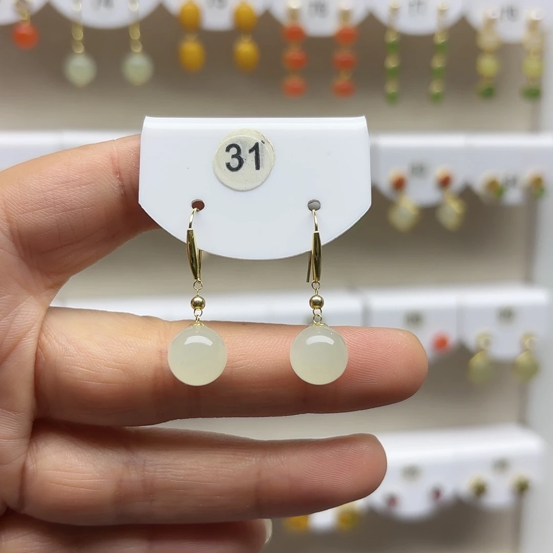 和田玉耳饰18K金镶嵌