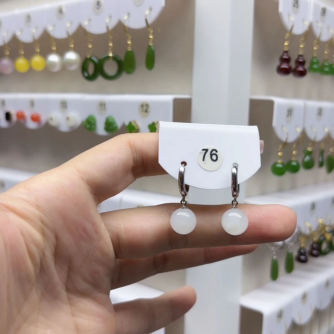 和田玉耳饰银S925镶嵌