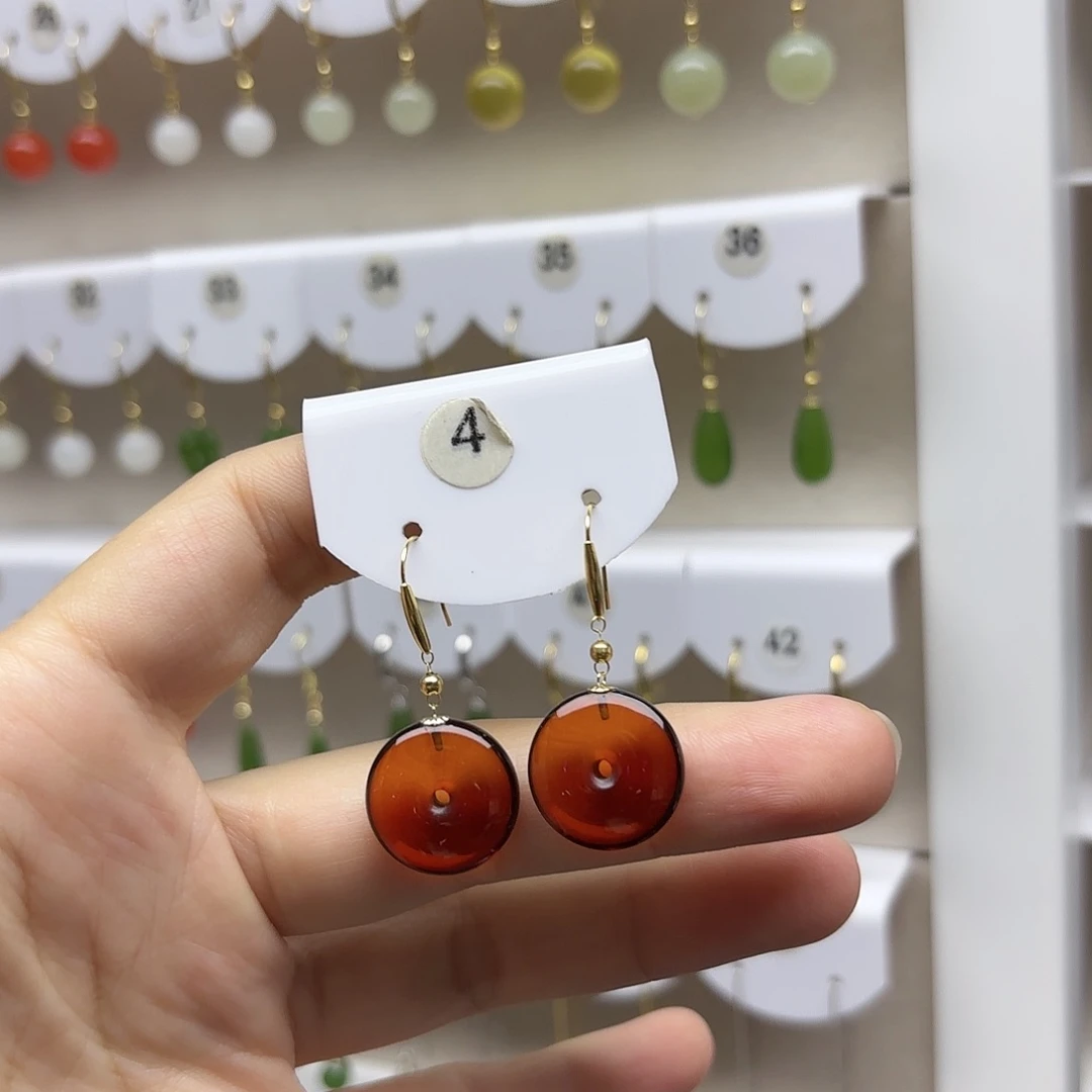 血珀耳饰银S925镶嵌血珀