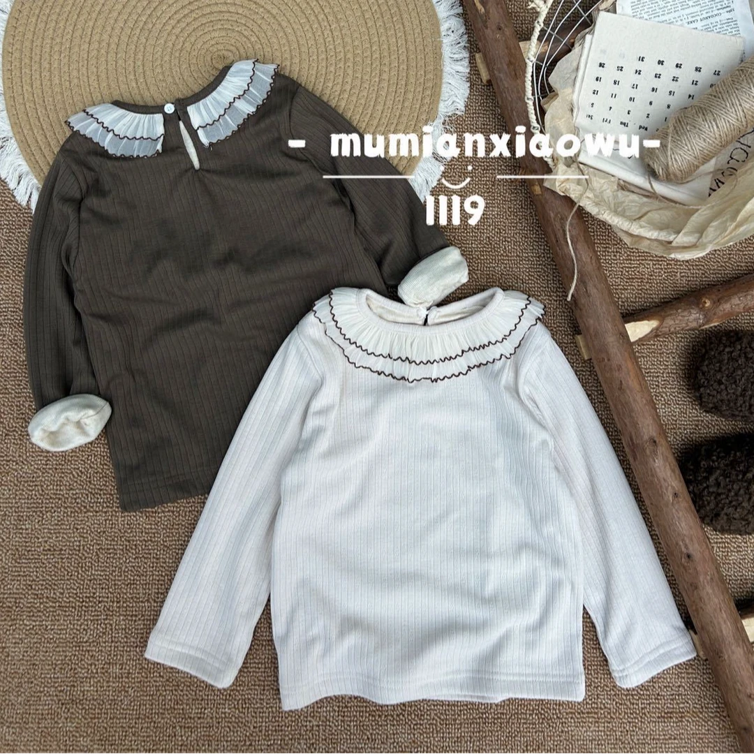 冬季女童纯色双层蕾丝领百搭休闲打底衫1119