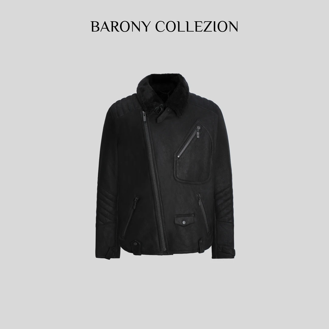 佰力郎【8162】男士机车风皮毛一体男款潮流时尚休闲百搭黑色