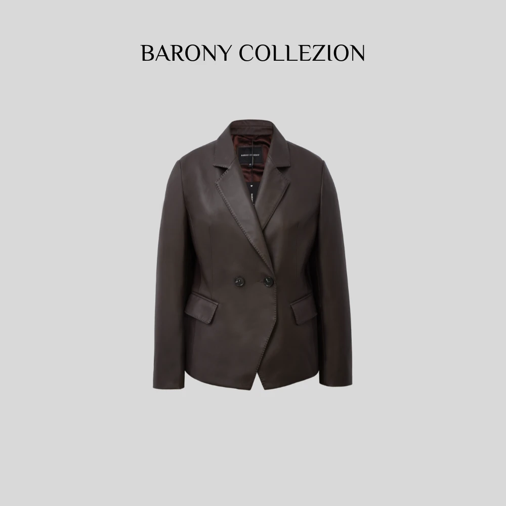 佰力郎/BARONY【82711】修身西服款精致美拉德进口皮衣外套真绵羊皮