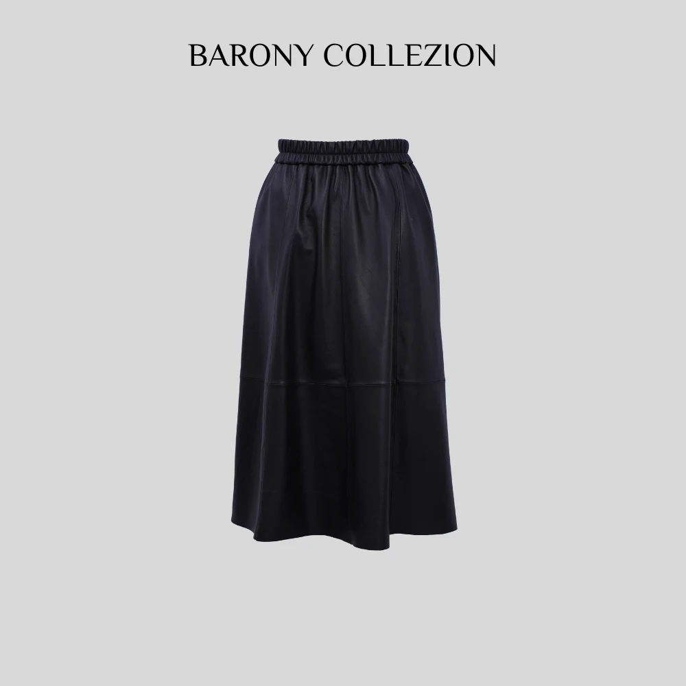 佰力郎82702新款时尚显瘦百搭皮裙百褶裙进口皮裙头层绵羊皮真皮