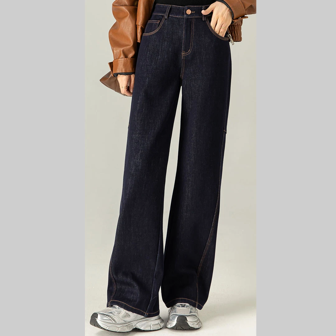 佰力郎9910牛仔加绒加厚保暖休闲百搭直筒裤修饰腿型ins风显瘦