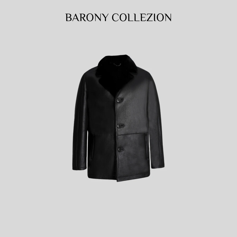 ‘BARONY’【81132】男士西服版皮毛一体高档时尚休闲简约外套男款