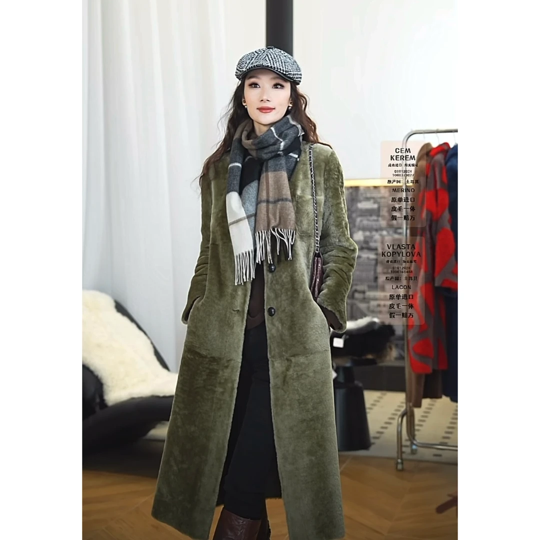 BARONY/98427新款双面穿时尚大气印压工艺进口皮草外套真皮毛一体