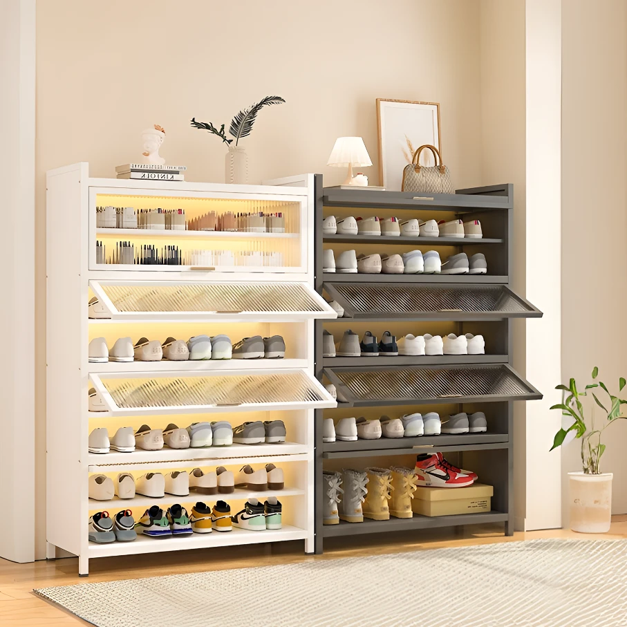 家用钢制简约透明大容量简易防尘鞋柜收纳柜阳台玄关储物柜客厅