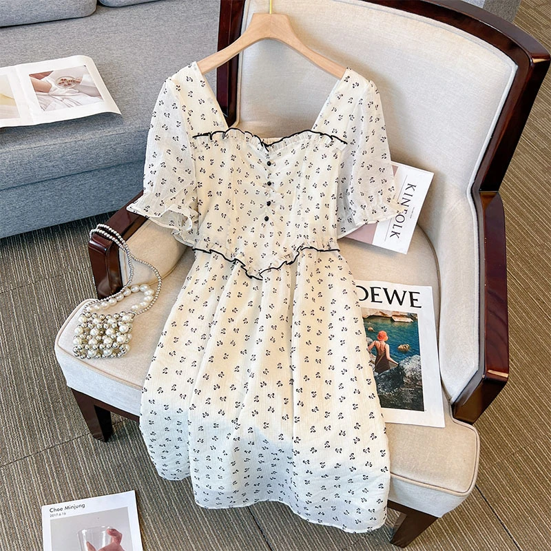 120-350斤大码女装碎花连衣裙一字领收腰显瘦裙子2023年夏季新款