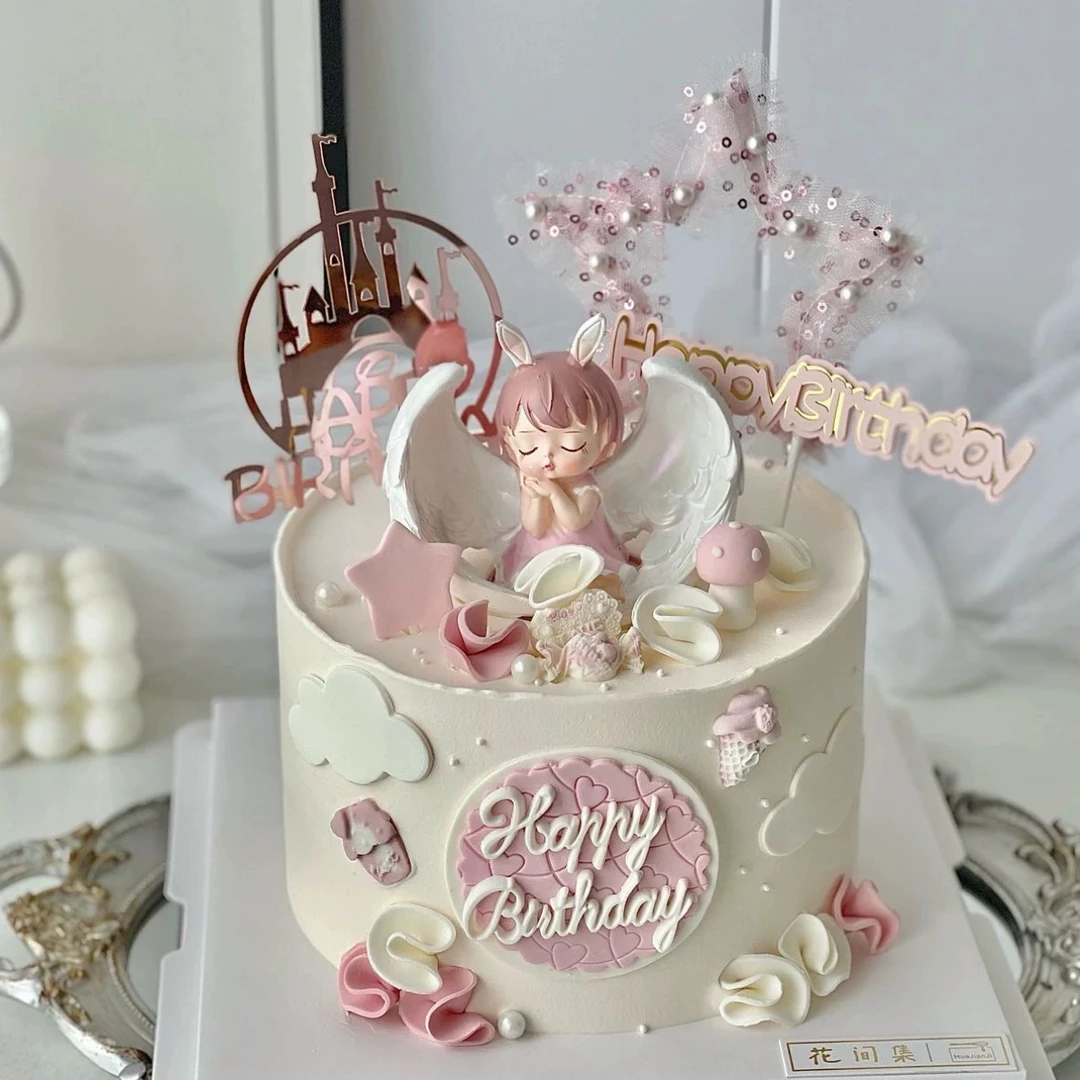 树脂安妮公主网红女孩可爱娃娃生日蛋糕装饰插摆件