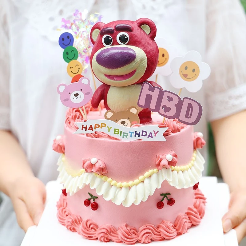 网红草莓公仔熊摆件可爱玩偶烘焙蛋糕装饰生日派对装扮插件