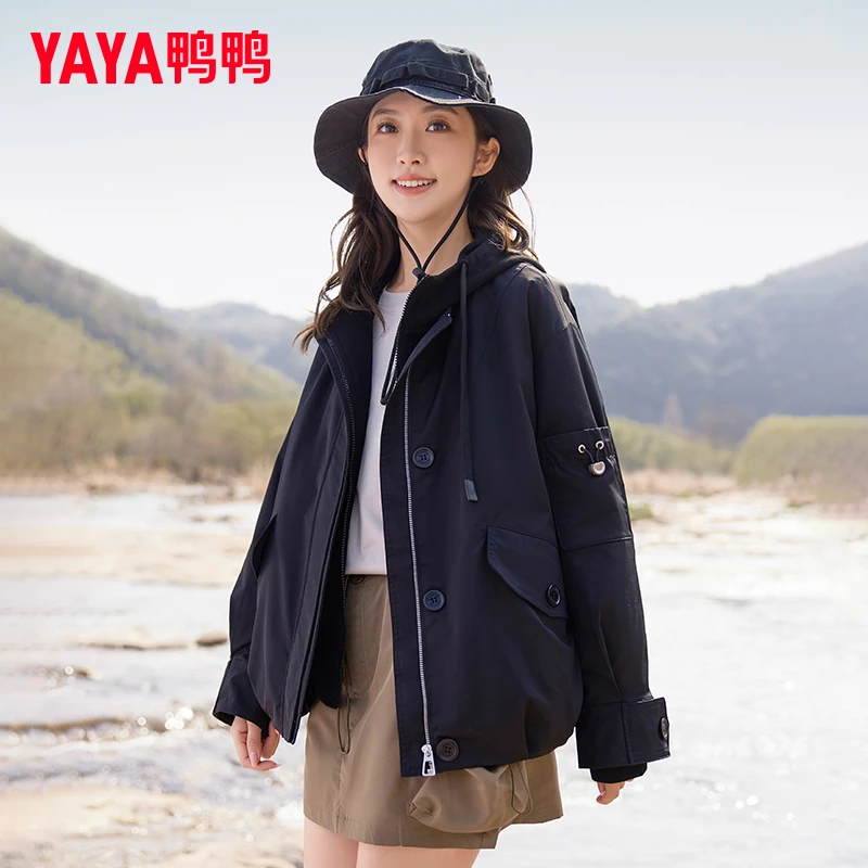 YAYA/鸭鸭春季新款休闲百搭连帽宽松防风两件套羽绒服YE4B601015H