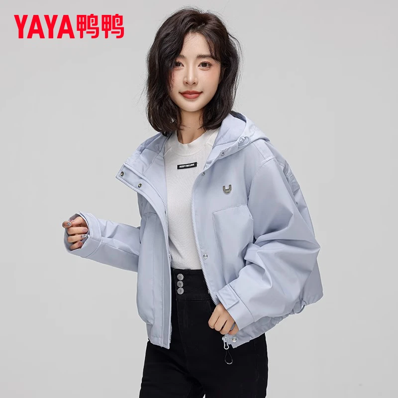 YAYA/鸭鸭短外套女士春秋季时尚纯色宽松百搭休闲外套YF4P602471M