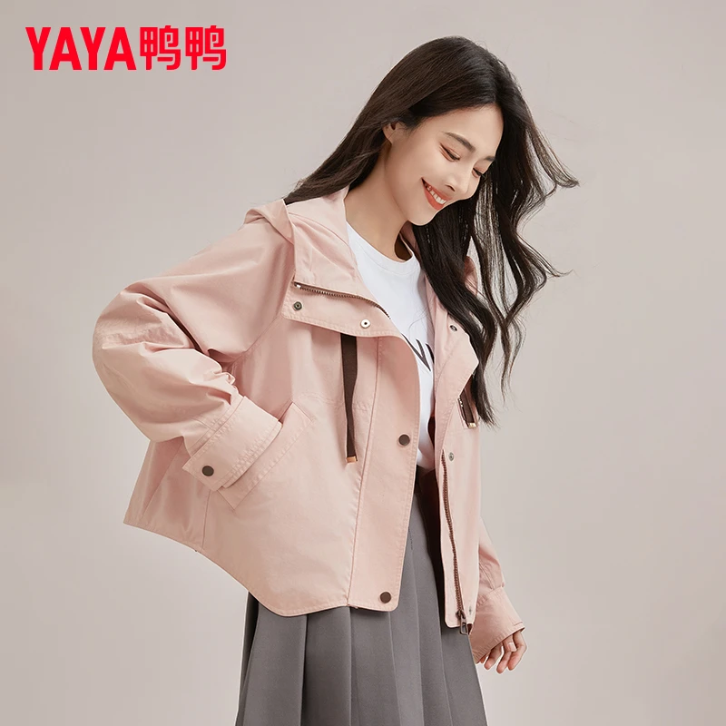 YAYA/鸭鸭女装短外套春季宽松休闲户外通勤轻薄连帽YF4P602845H