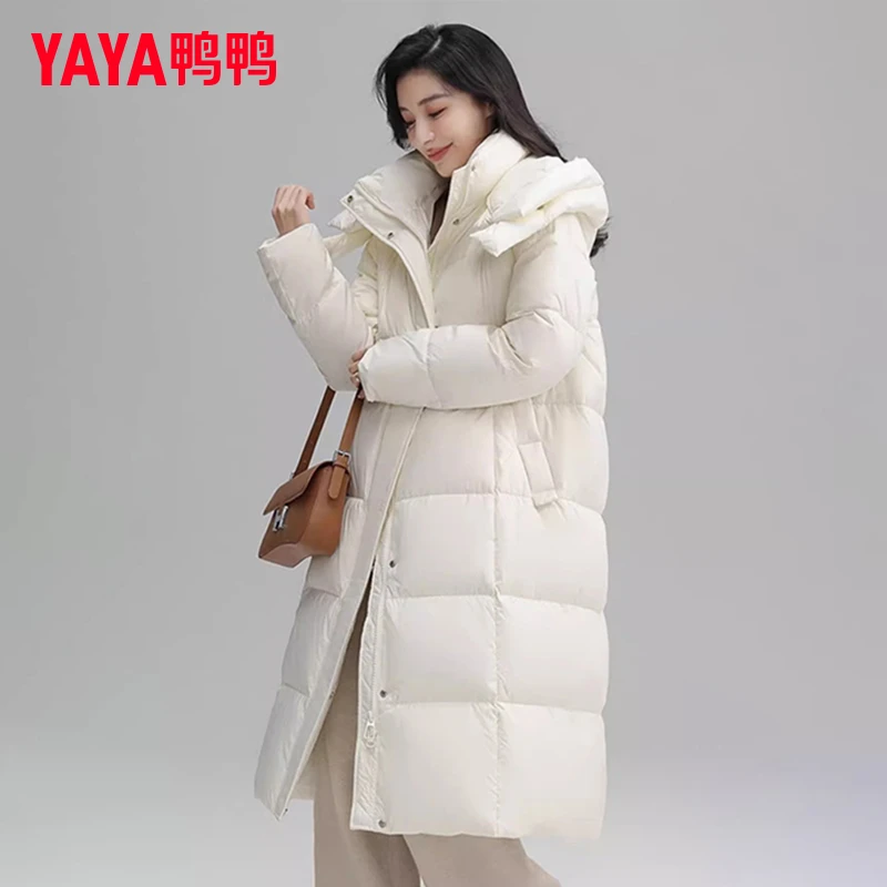 YAYA/鸭鸭羽绒服女长款冬季纯色简约直筒时尚保暖外套YE3B603553L