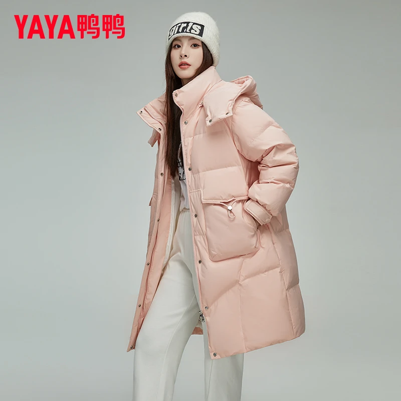 YAYA/鸭鸭羽绒服女中长款休闲简约通勤百搭甜美厚外套YE3B609375D