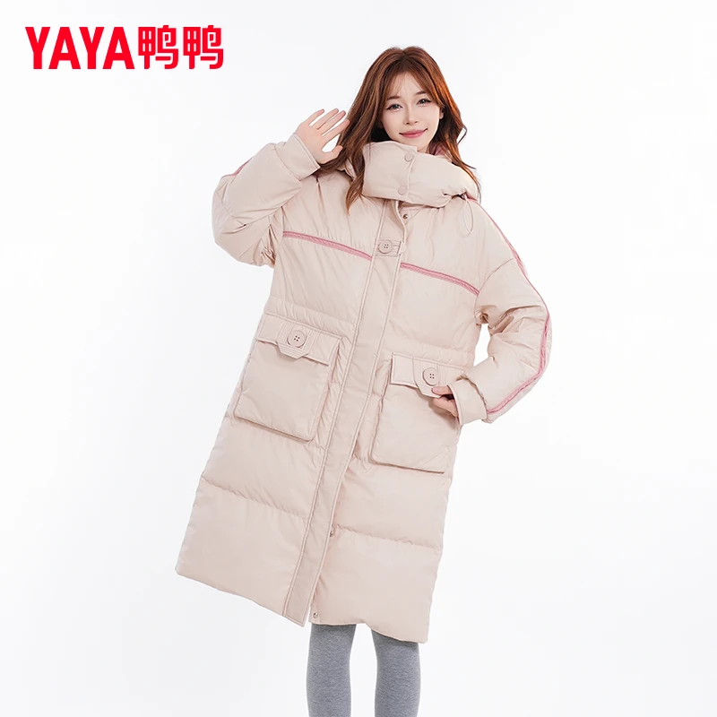 YAYA/鸭鸭羽绒服女长款时尚休闲风宽松设计感保暖外套YE4B61874L7